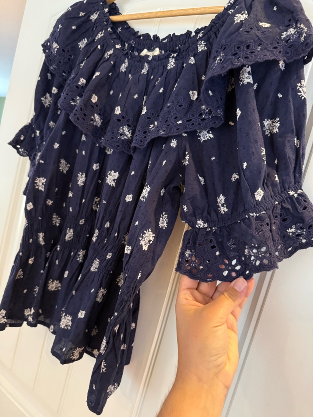 Universal Thread Navy Floral Ruffle Peasant Top - Picture 4 of 9